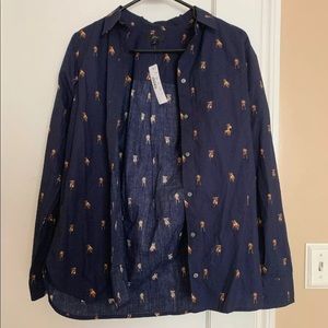 JCREW SZ 2 Secret Wash Stretch Dog Print Shirt
